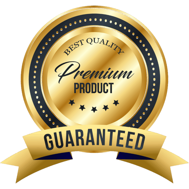 A gold badge showcasing premium product quality with the words 'Best Quality', 'Premium Product', and 'Guaranteed' on it.